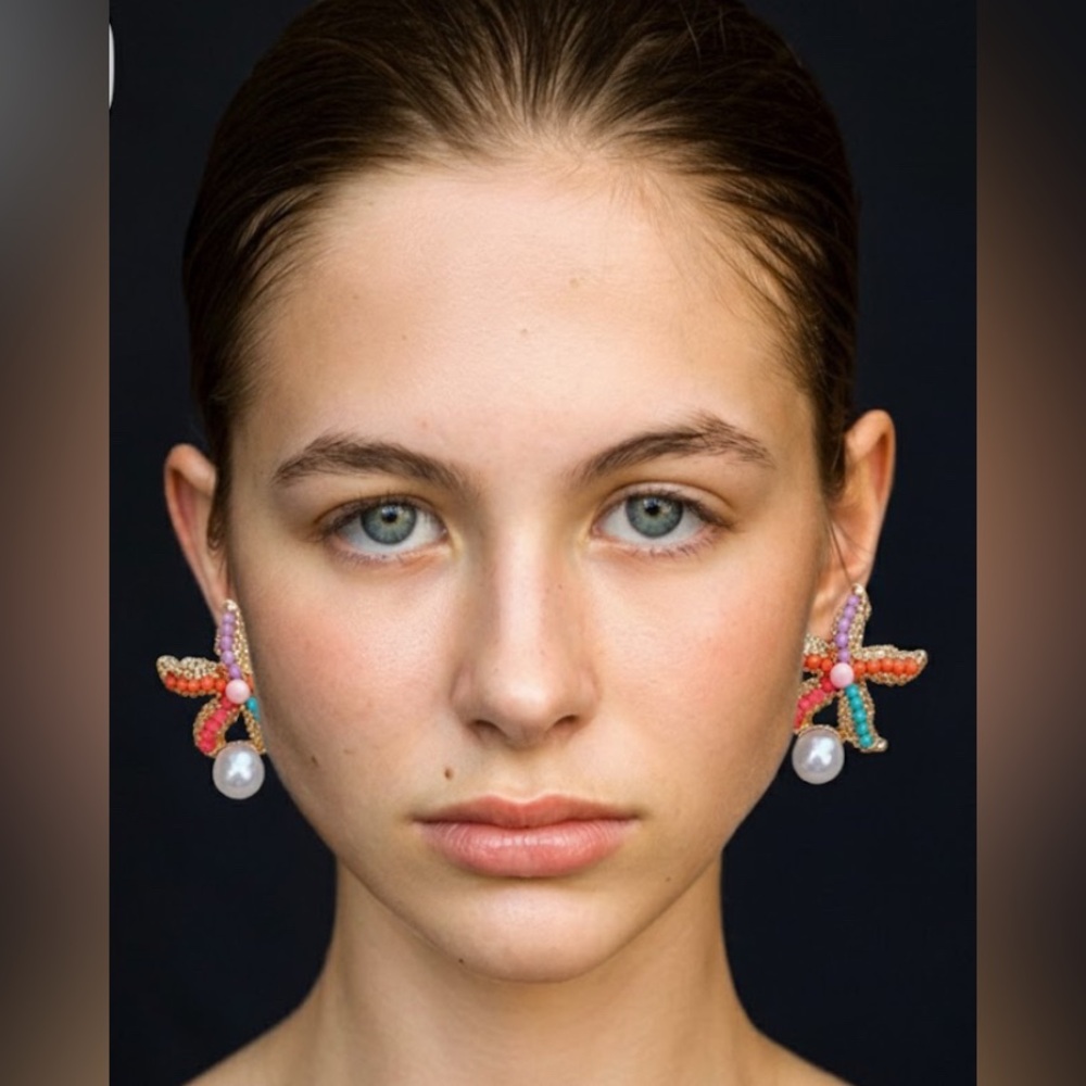 Beaded Colorful Starfish Pearl Studs